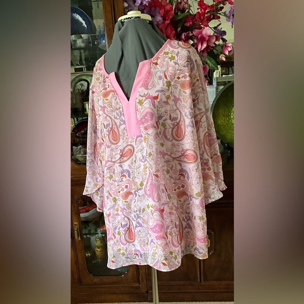 Pink Paisley V-Neck Tunic Top